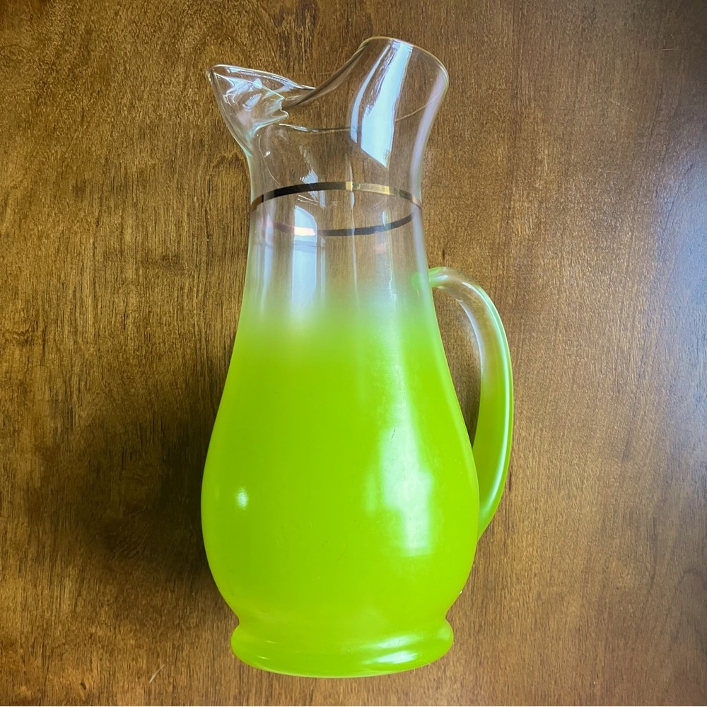 Vintage MCM Small Lime Green Chartreuse Blendo Glass Pitcher